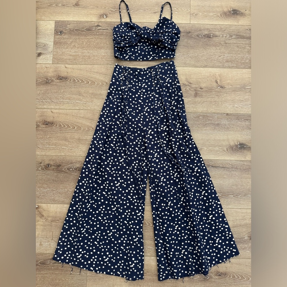 Free People FP One Bette Set | Wide Leg Pants + Tie Front Crop Size 0